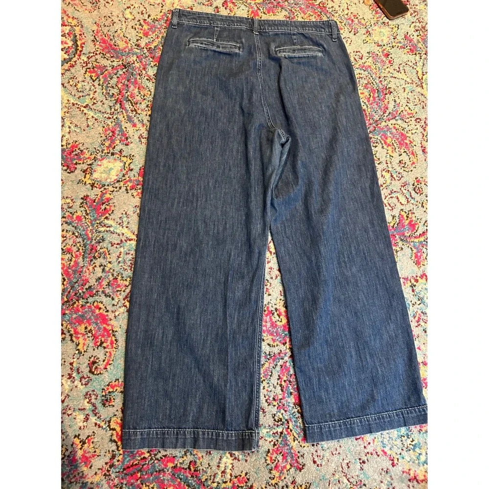J. Crew Wide Leg Crop Jeans Dark Wash Denim Size‎ 32 Women's
